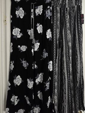 Black Floral & Boho Pull On Pants with Tassel Tie